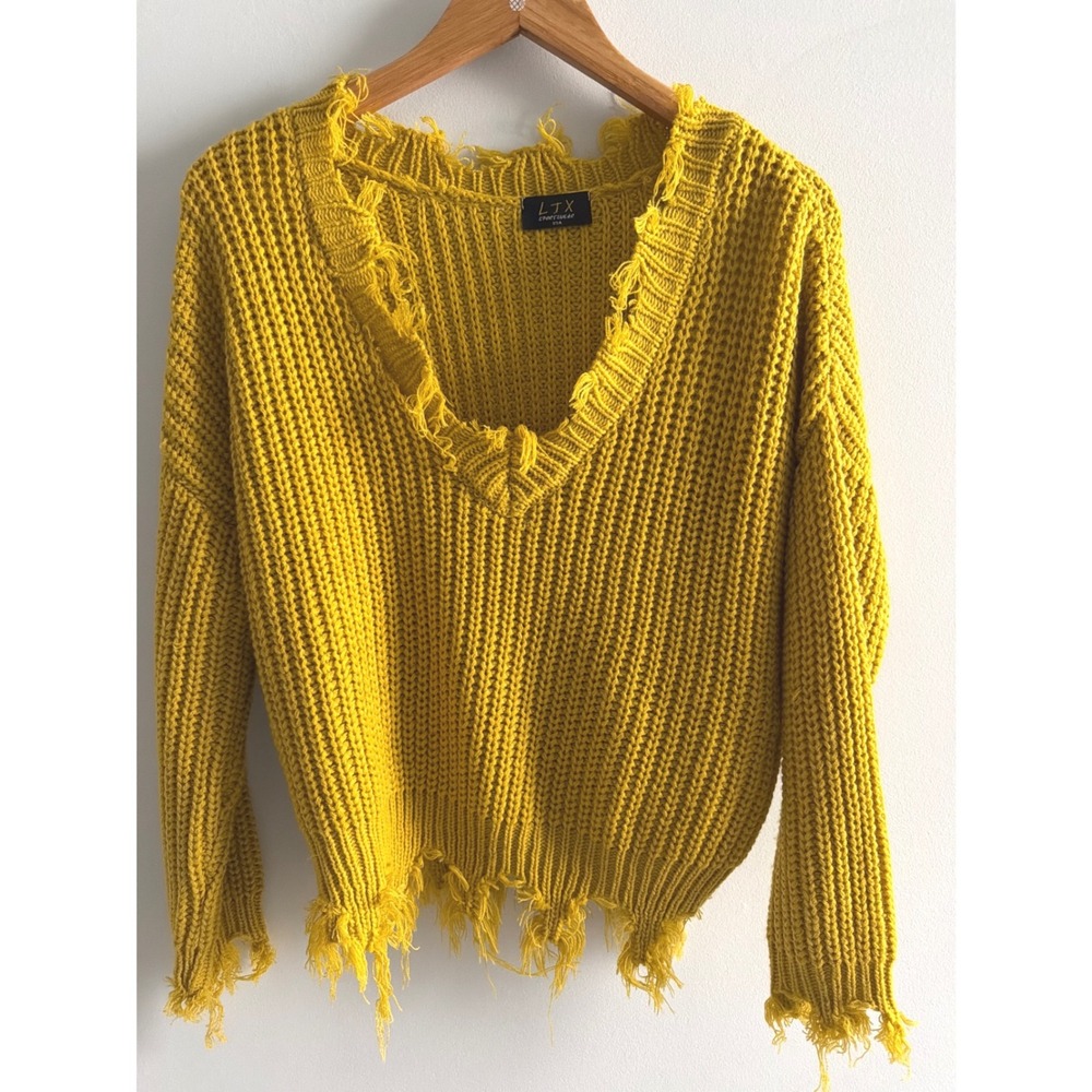 LTX Mustard Distressed Chunky Knit Sweater Grunge Boho Oversized Cozy Size M